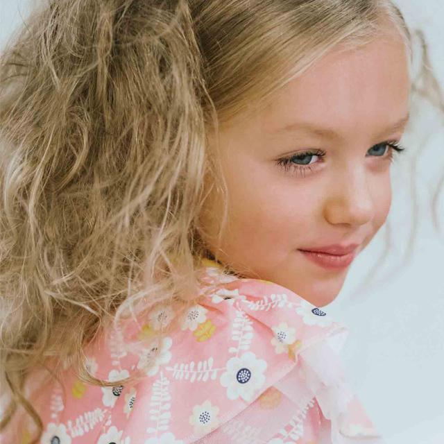 Girl in a pink flower dress