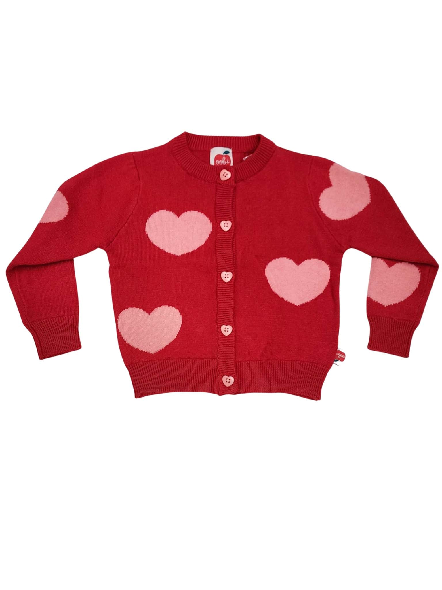 Knitwear Maxine Red with Pink Hearts Cardigan