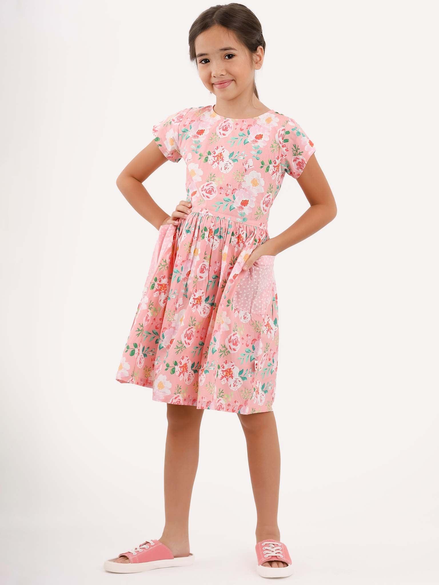 Angelina Pink Watercolour Dress - Oobi