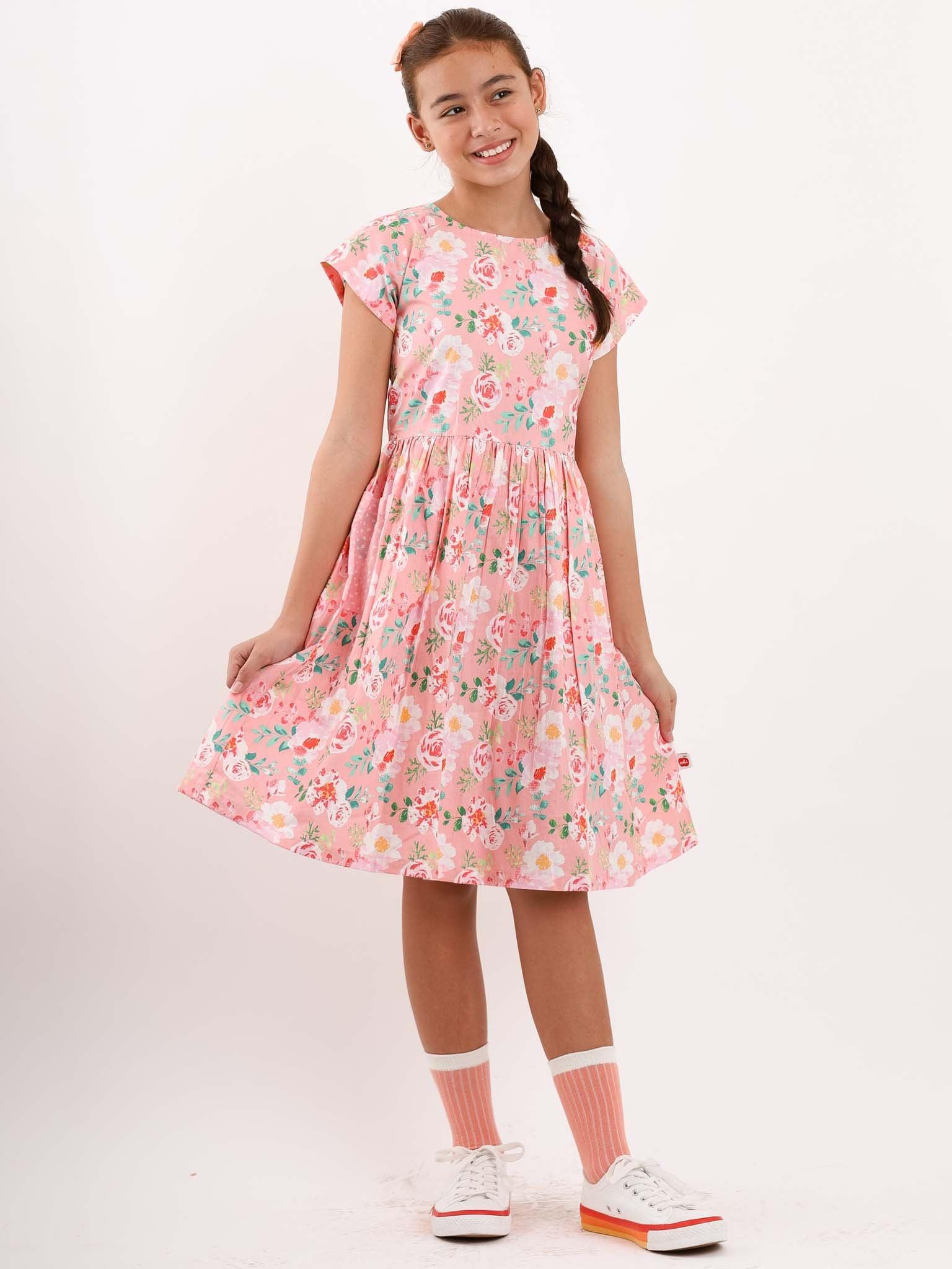 Angelina Pink Watercolour Dress - Oobi