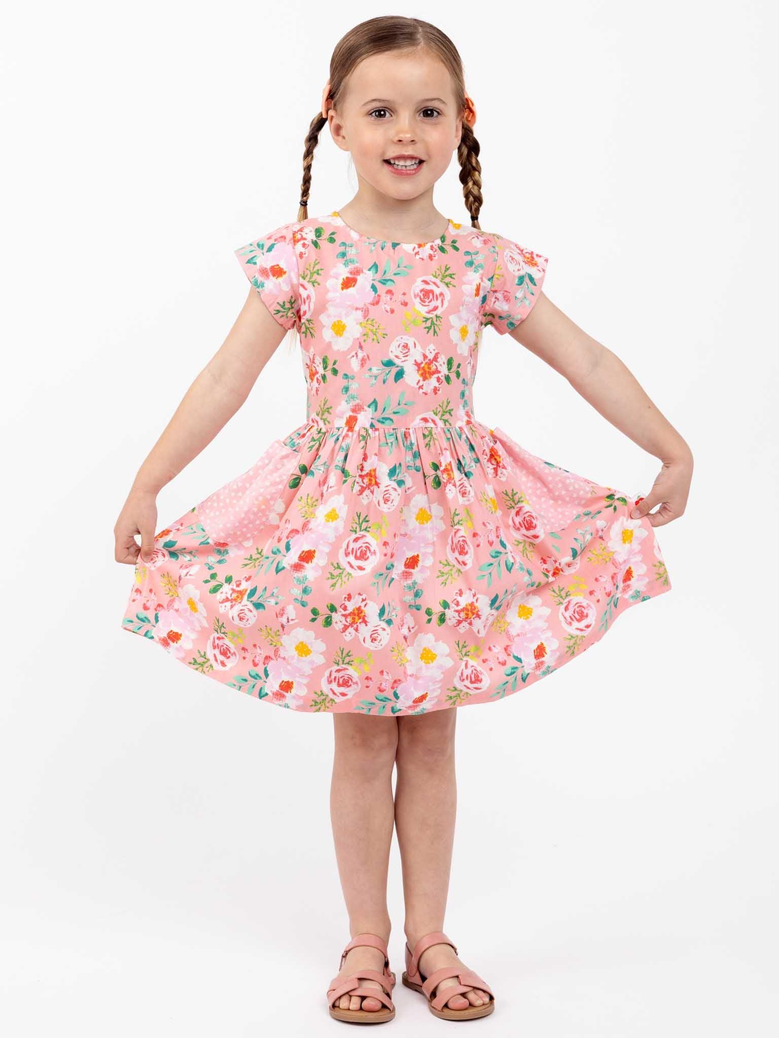 Angelina Pink Watercolour Dress - Oobi