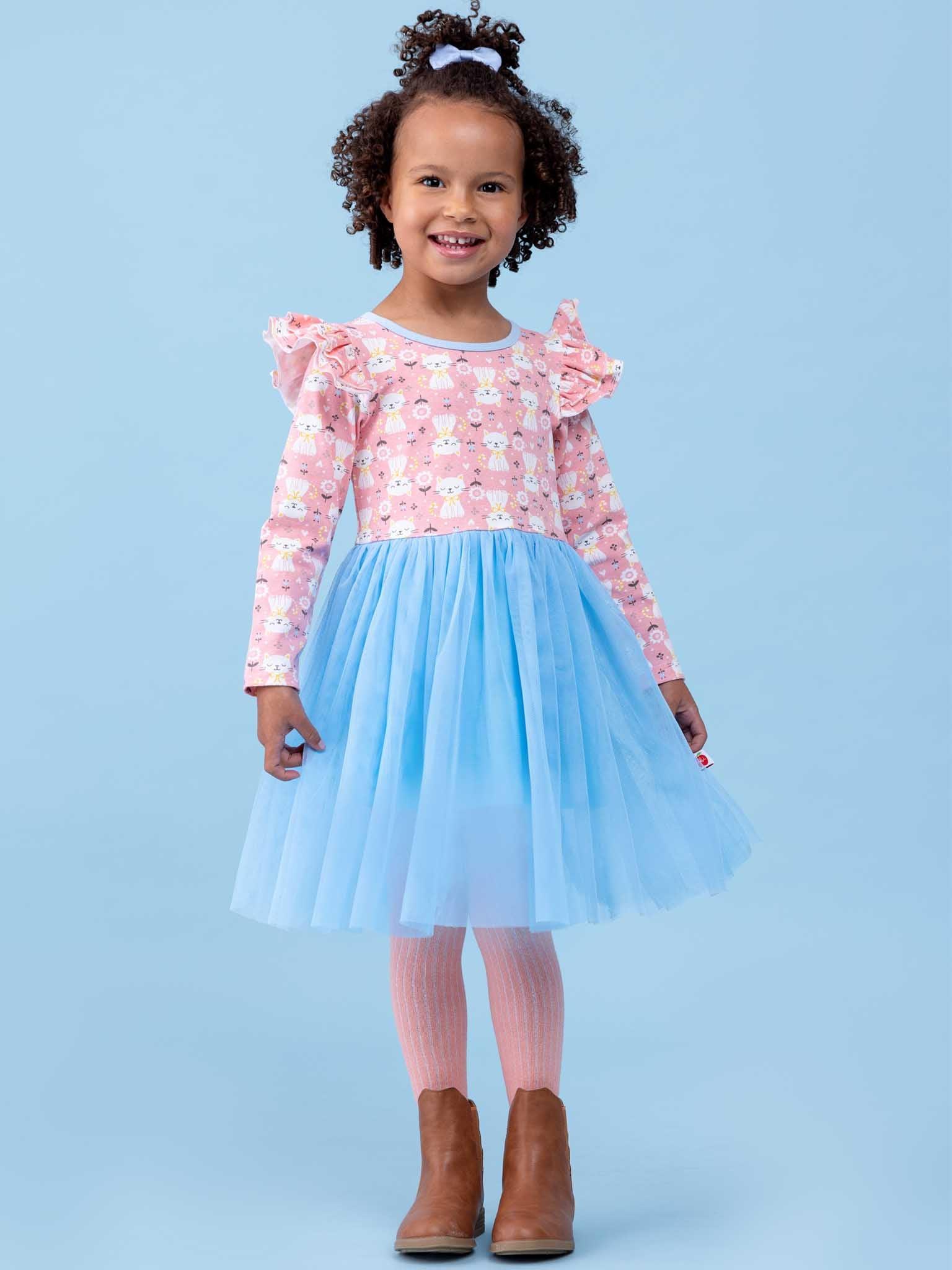 Ariel Long Sleeve Pink Smitten Kitten Dress - Oobi