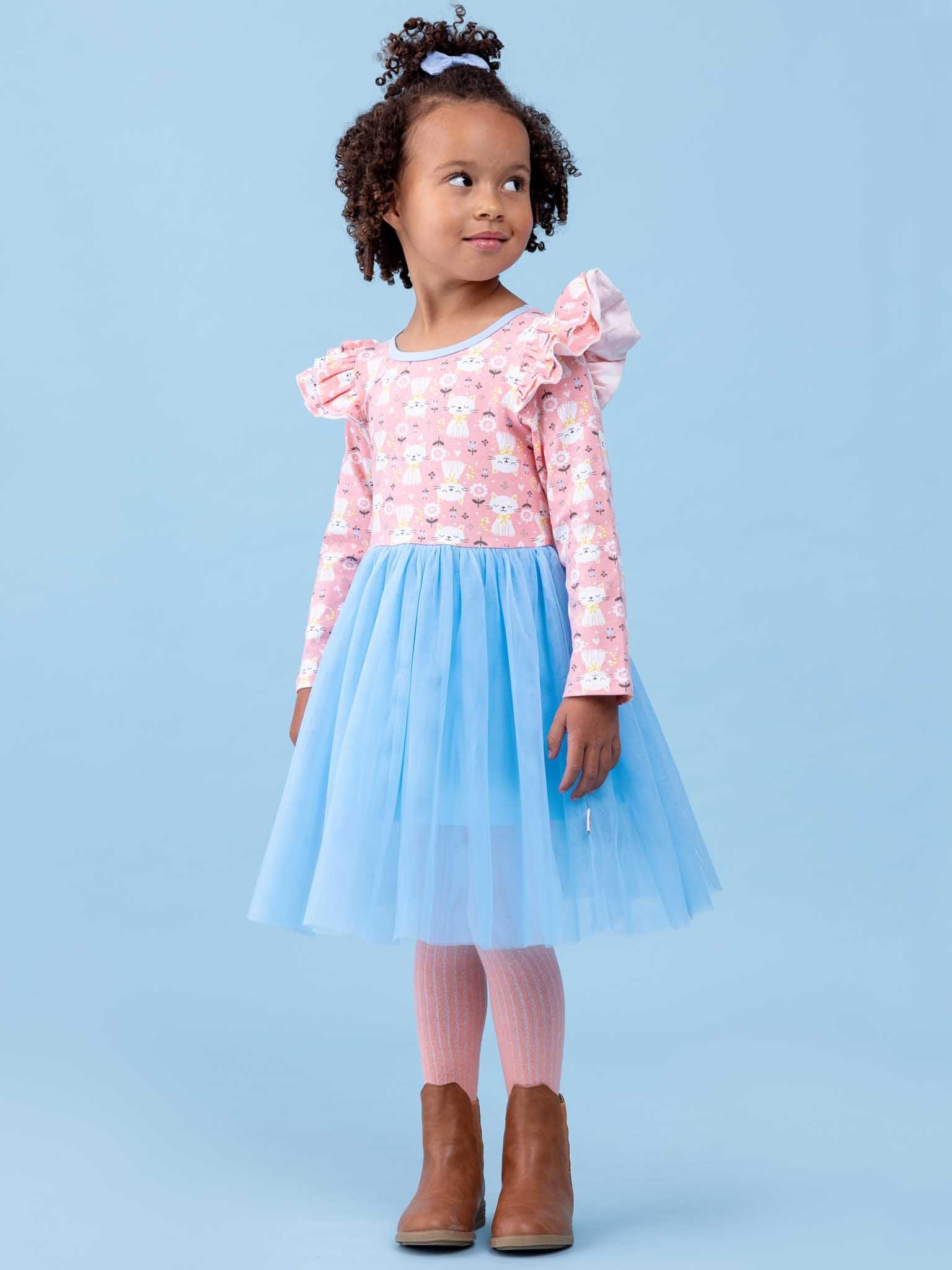 Ariel Long Sleeve Pink Smitten Kitten Dress - Oobi