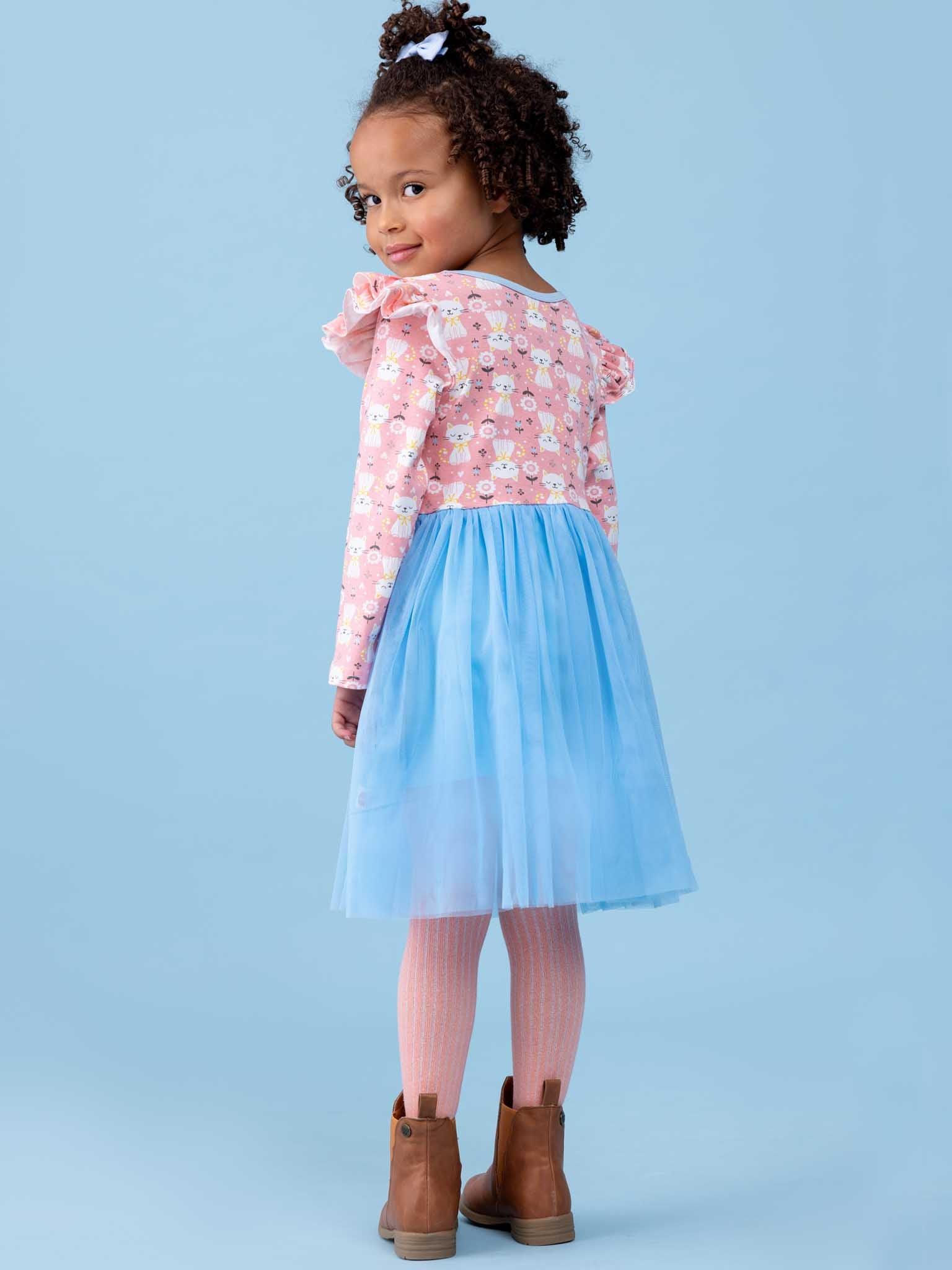 Ariel Long Sleeve Pink Smitten Kitten Dress - Oobi