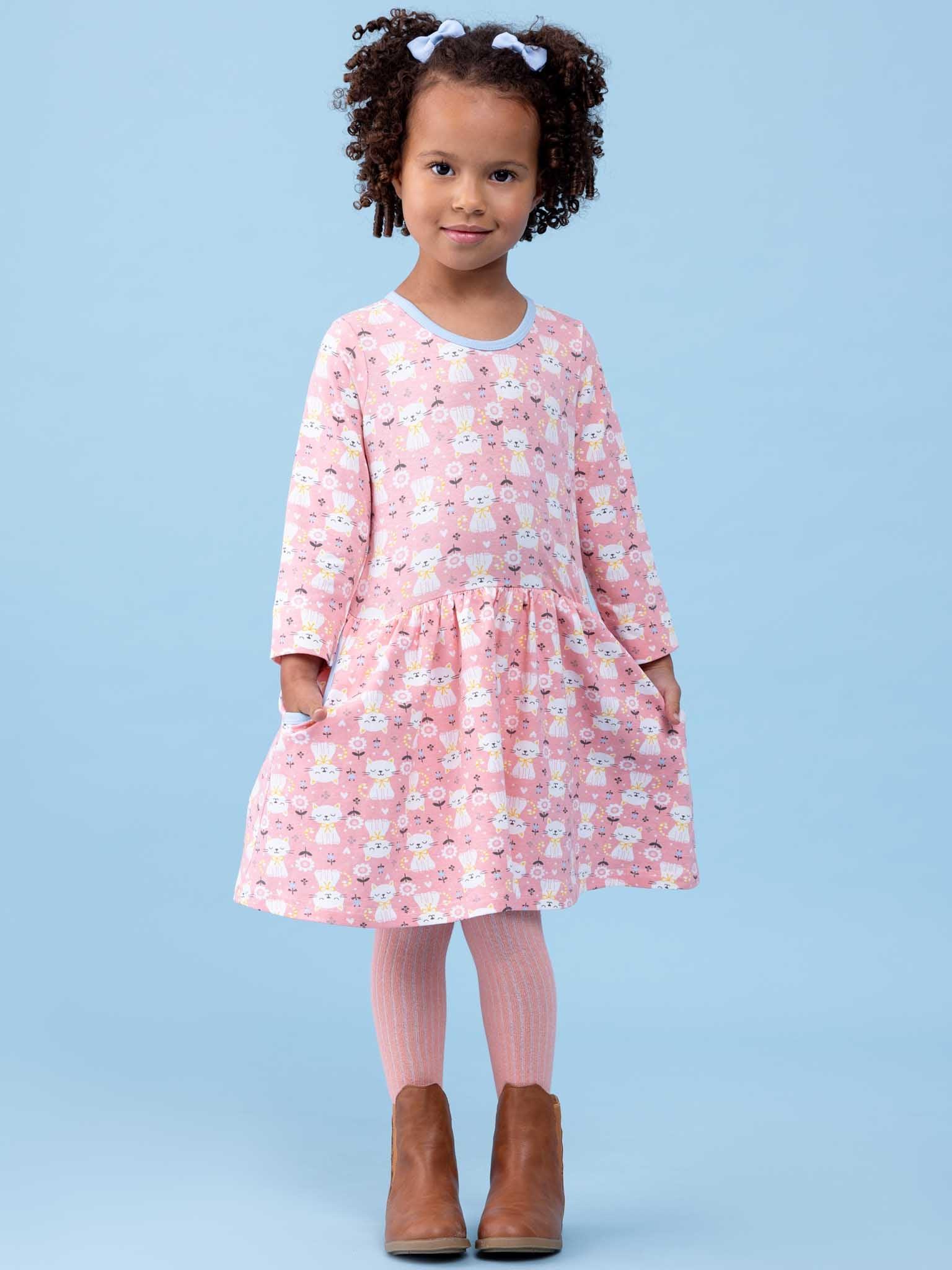 Elsa Long Sleeve Pink Smitten Kitten Dress - Oobi