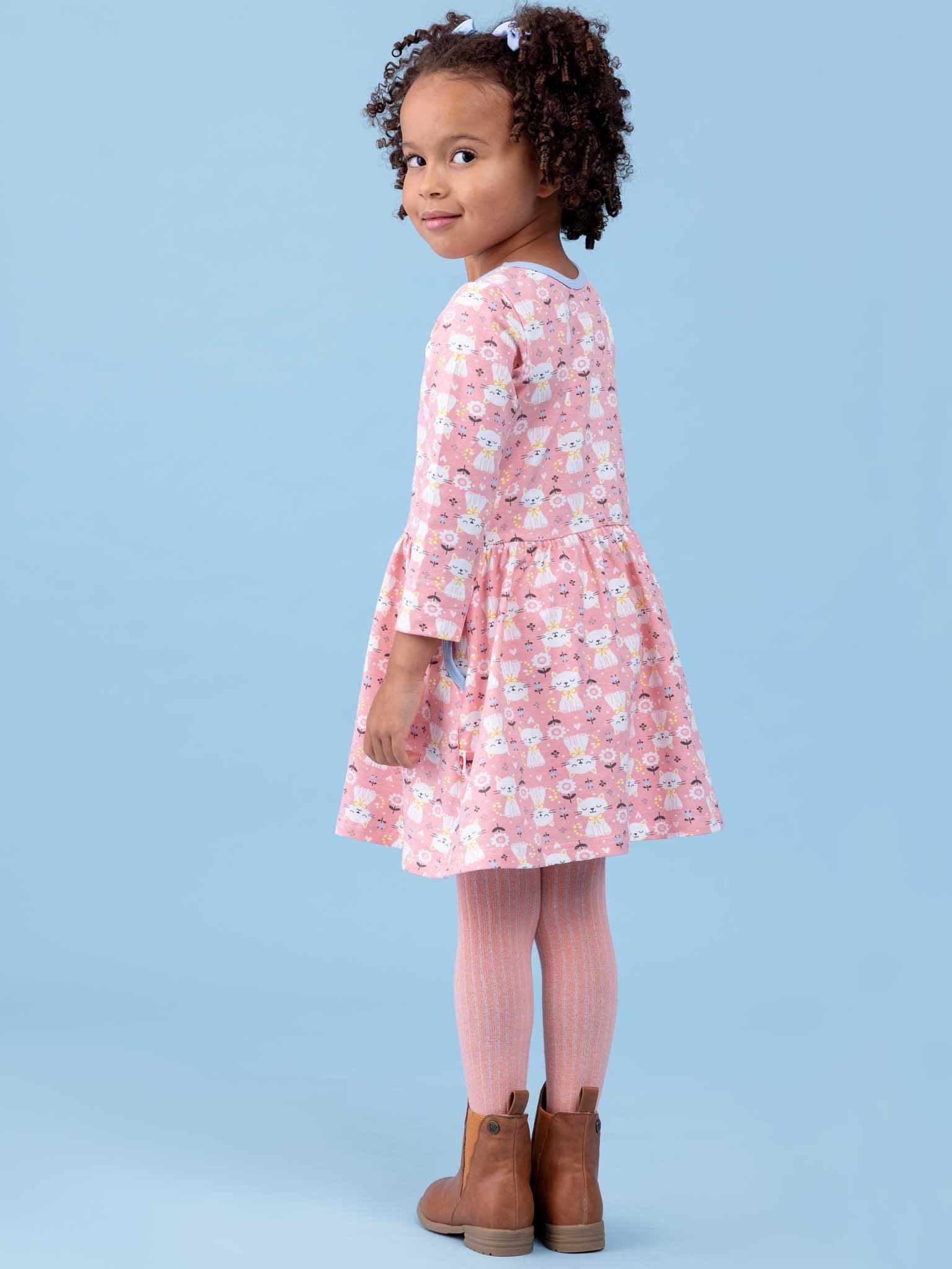 Elsa Long Sleeve Pink Smitten Kitten Dress - Oobi