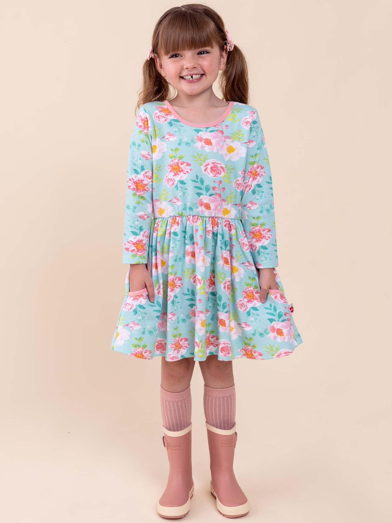 Emily Blue Watercolour Jersey Dress - Oobi