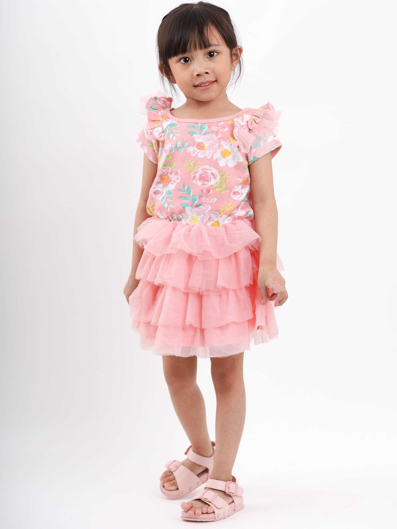 Lola Pink Watercolour Dress - Oobi